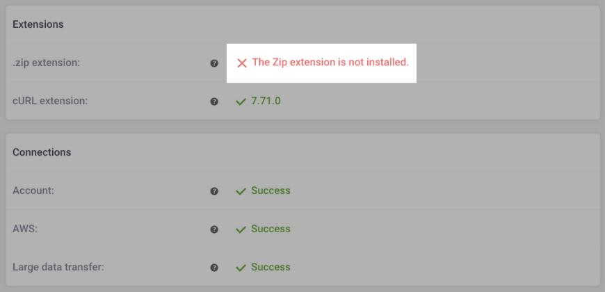 zip extension is disabled by hosting