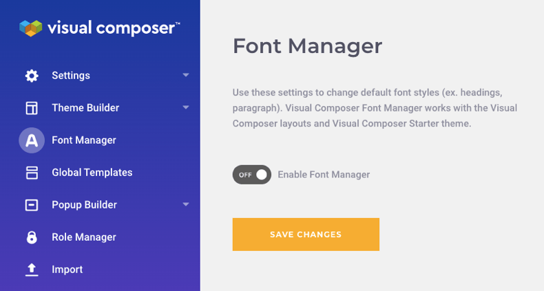 Enable Visual Composer Font Manager for WordPress