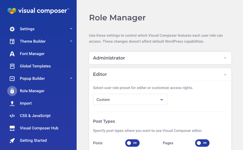 Visual Composer Role Manager for WordPress user roles